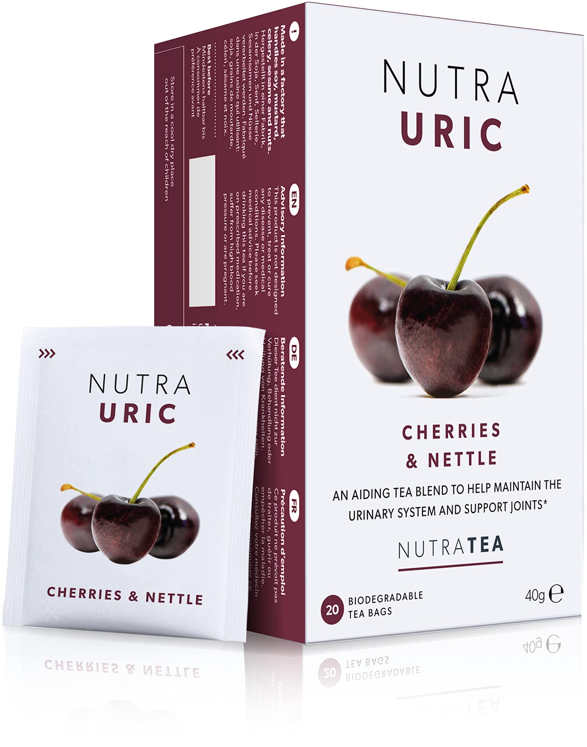 Nutrauric - Uric Acid Cleanse And Kidney Support - Kidney Cleanse Tea - Includes Cherry, Nettle  Turmeric - 40 Enveloped Tea Bag
