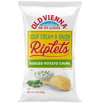 Old Vienna Of St. Louis Sour Cream & Onion Flavored Riplets Ridged Potato Chips 9Oz Bags (4 Pack) By Tranadaco