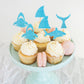 Ercadio Shark Cupcake Toppers - 24 Piece Assortment, Blue Glitter Shark Fin, Ocean Animals Theme for Baby Shower & Kids Birthday Party