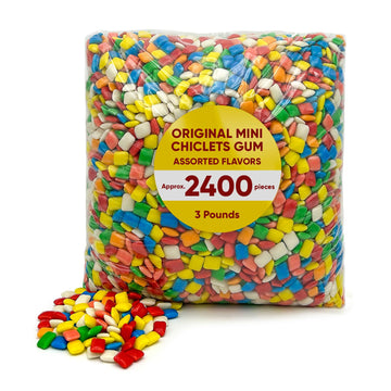 Original Mini Chiclets Gum For Bubble Machine, 3 Pounds Candy Approx 2400 Pieces, Assorted Flavors, Perfect For Gumball Machines