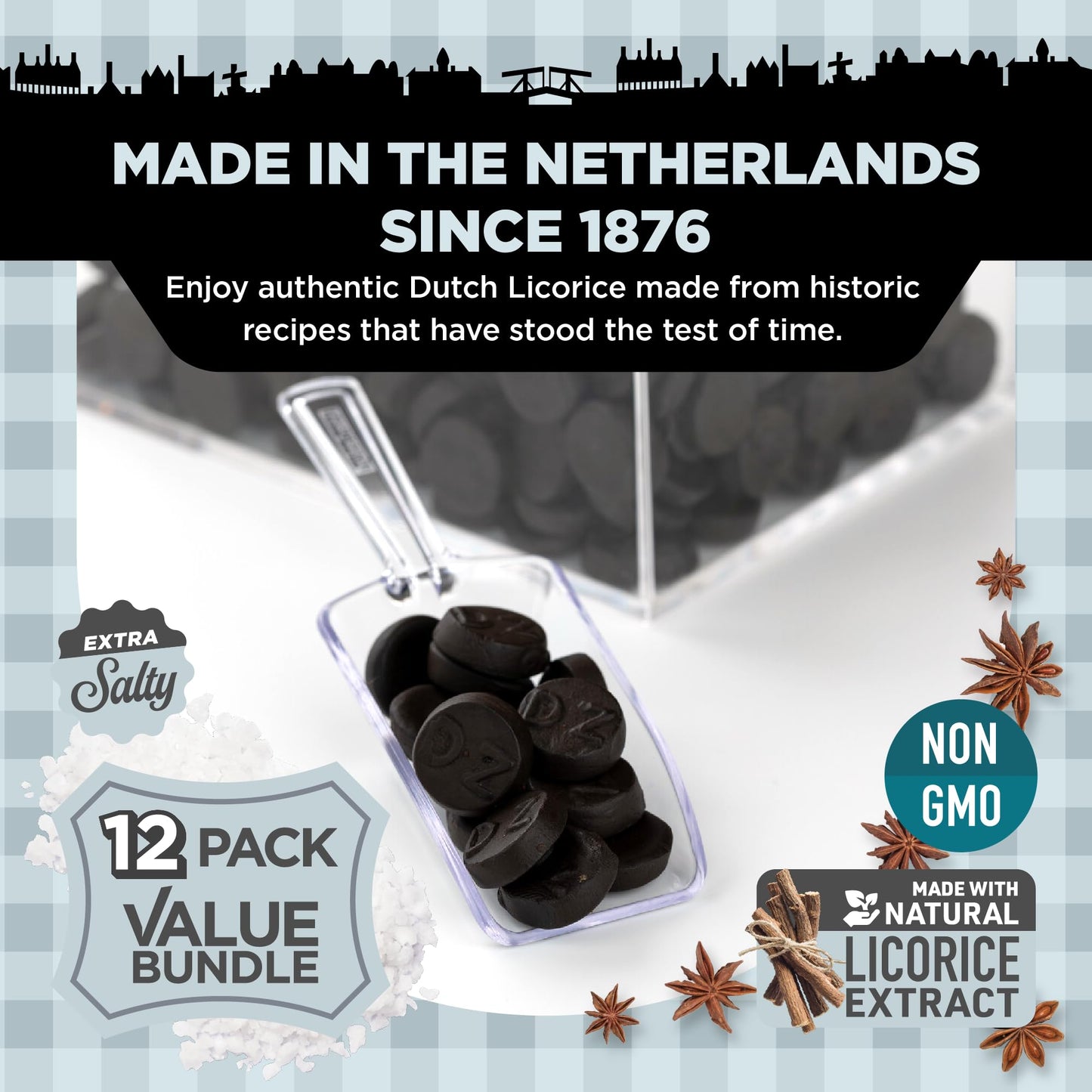 Gustaf'S Dutch Licorice Double Salt Coins - 12 Pack Of 5.2Oz Bags - Salted Black Licorice Coins - Dutch Candy From Netherlands -