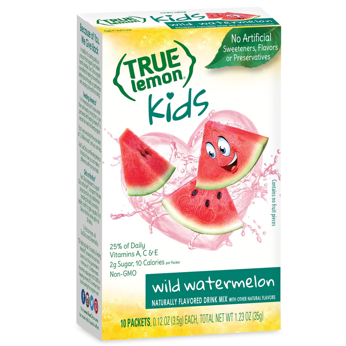True Lemon Kids Wild Watermelon (10 Packets) - Hydration For Kids - No Preservatives, No Artificial Flavors & Sweeteners - Low Sugar Water Flavoring - Juice Powdered Drink Mix