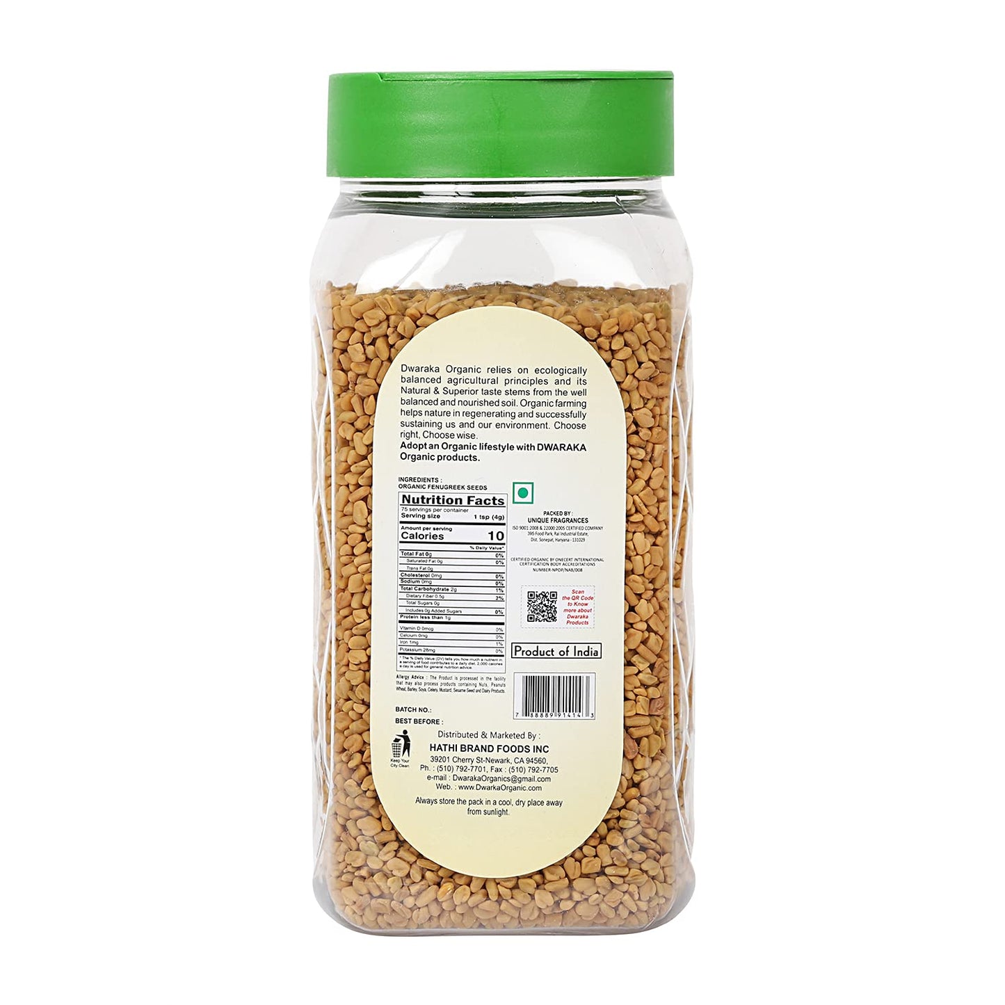 Dwaraka Organic - Fenugreek Seeds, 10.5oz, Healthy, Organic, Non GMO, All Natural