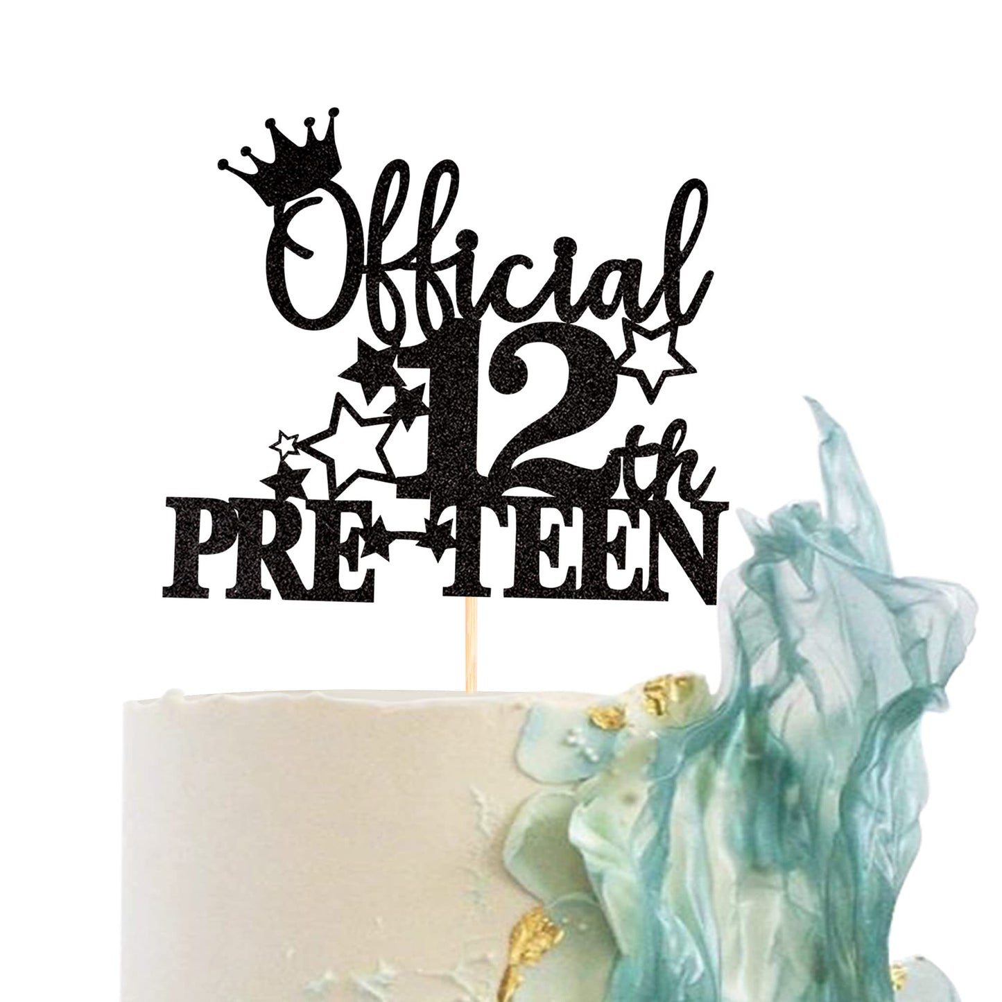 YCTHUNFISH 12th Birthday Cake Topper - Glitter Silver Decoration for Teen Birthday Party