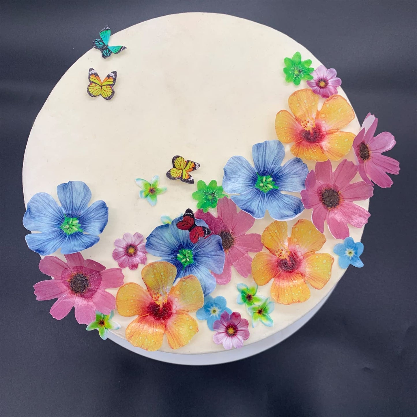 Weraru 58Pcs Edible Butterfly And Flowers Cake Topper Cupcake Toppers Wedding Themed Party Birthday Cake Decoration Mixed Size &