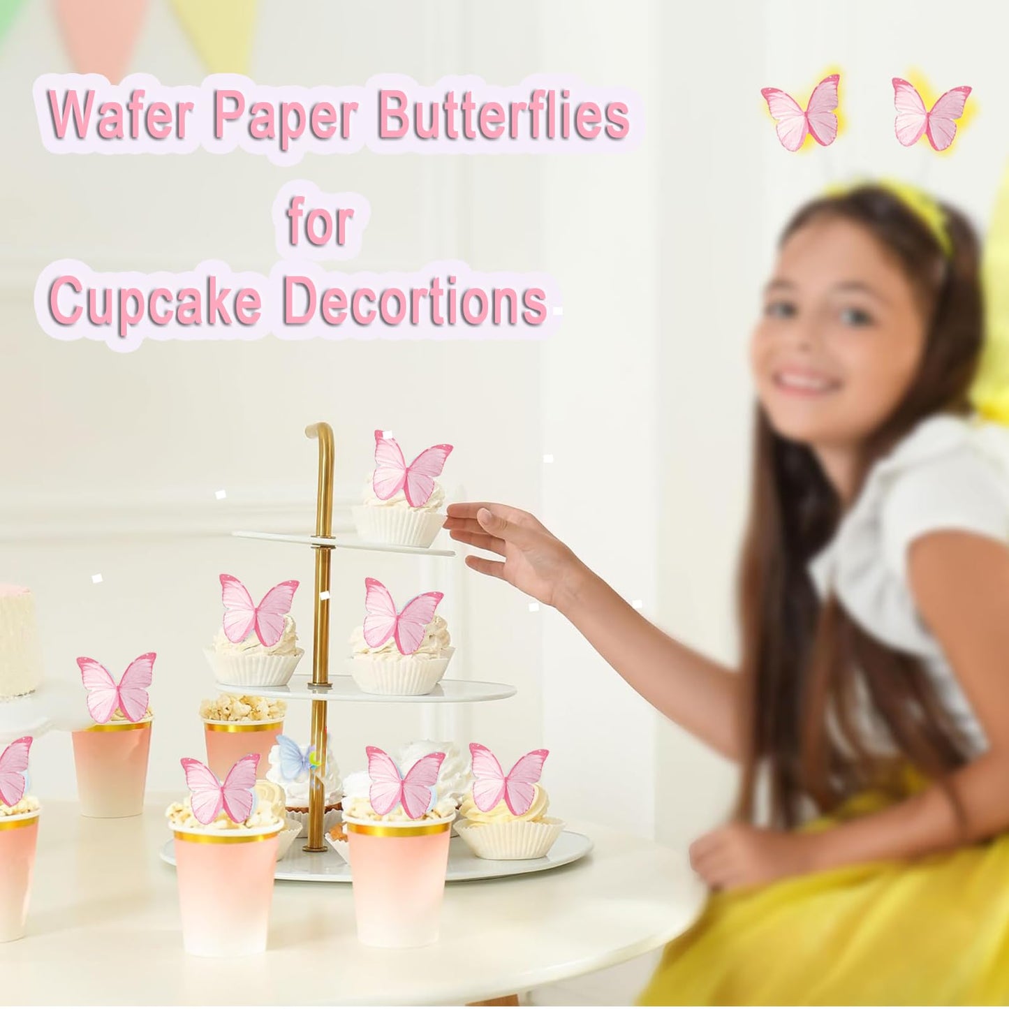 48Pcs Edible Butterflies For Cake Decorations Pink Wafer Paper Butterfly Cupcake Toppers Wafer Glutinous Paper Butterflies For W