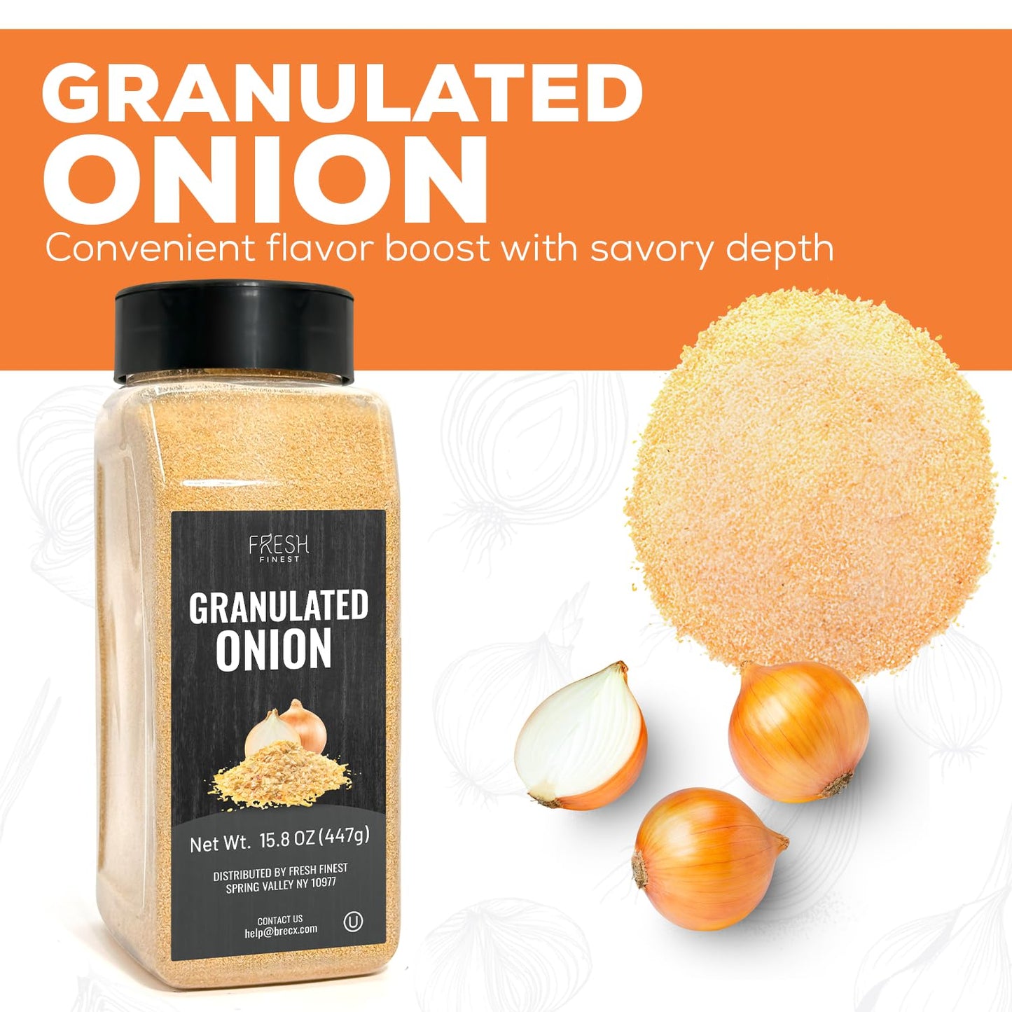 Fresh Finest Granulated Onion 15.5Oz - Premium Onion Powder - All-Natural, Non-Gmo, Gluten-Free, Kosher - Perfect For Cooking, S