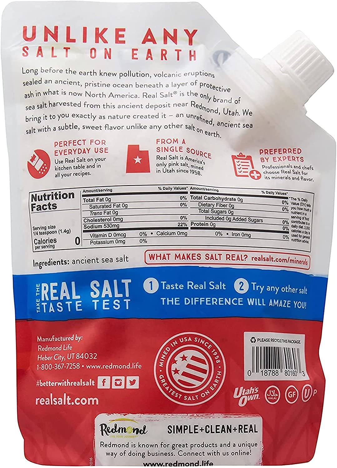 Redmond Real Kosher Salt, 16 Ounce Pouch (3 pack)