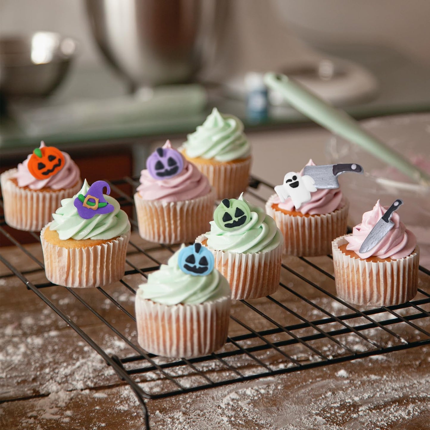 Edible Halloween Cake Decorations  27 Count Royal Icing Toppers for Cakes  Cookies  Cupcakes - Pumpkin  Ghost  Witch Hat  cutting tool  Axe Icing Decoration - Spooky Baking Supplies for Halloween Party