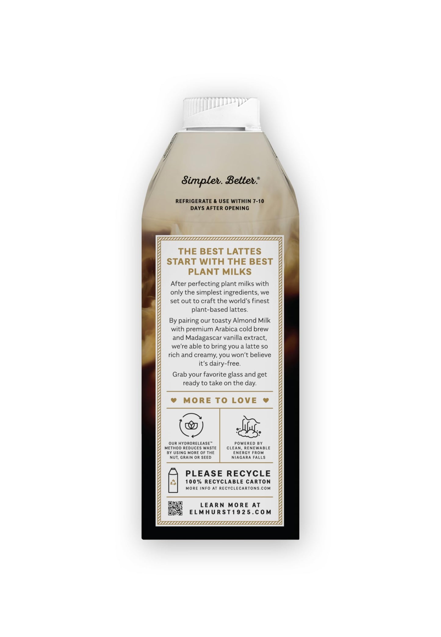 Elmhurst 1925 Toasted Almond Vanilla Latte, Plant-Based, Vegan, 25.4oz (Pack of 6)