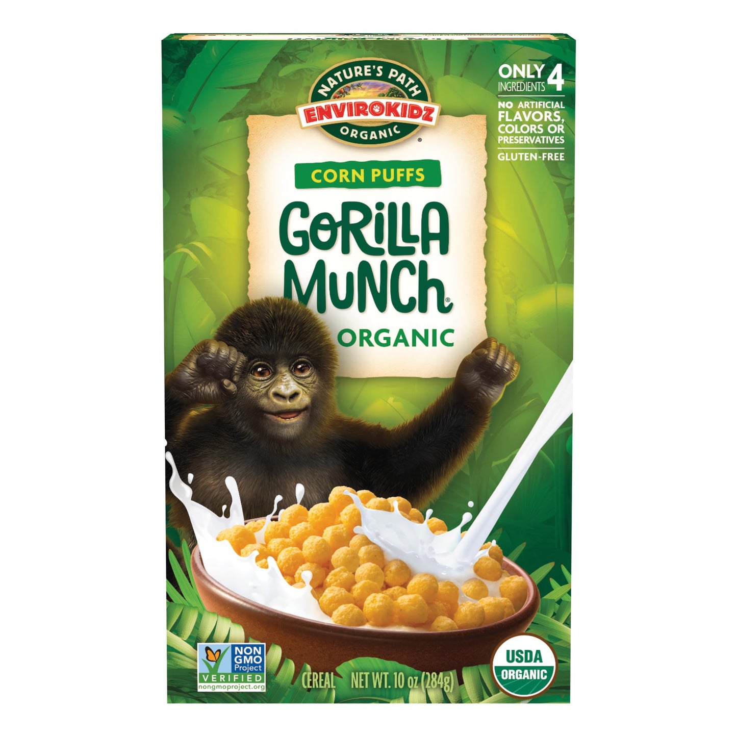 EnviroKidz Organic Gorilla Munch Cereal, 10 oz (Pack of 12), Corn Puffs, Gluten Free, by Nature s Path