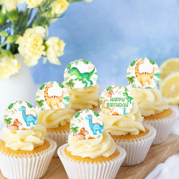 Cyodoos 40 Pcs Edible Dinosaur Cupcake Toppers Wafer Paper Dinosaur Baby Dinosaur Cupcake Drink Topper Children'S Birthday Party