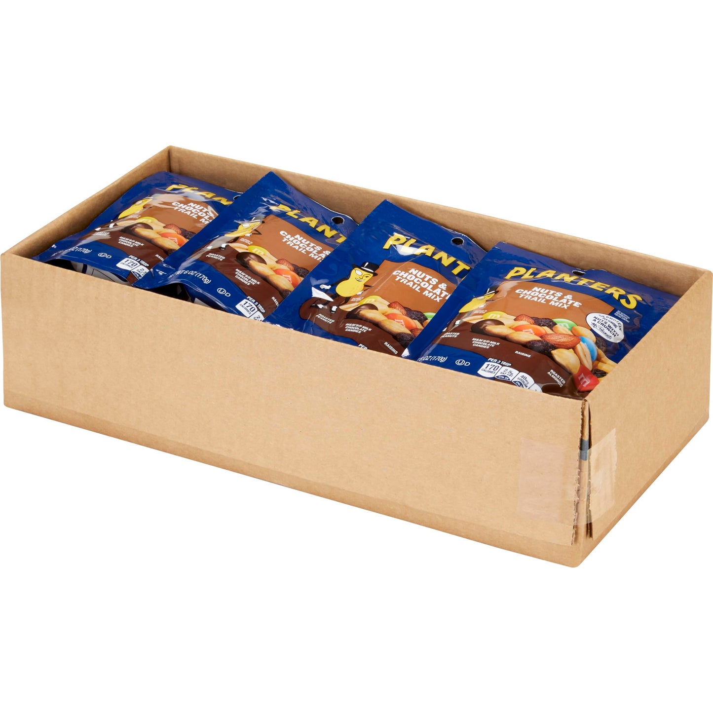 Planters Nuts & Chocolate Trail Mix with Roasted Peanuts (M&M Chocolate Candies, Raisins & Roasted Almonds, 12 ct Pack, 6 oz Bag