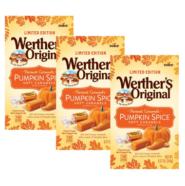 Werthers Original Harvest Pumpkin Spice Caramel Soft Candy - Soft and Creamy  Individually Wrapped  Perfect for Sharing  Delicious Fall Flavor  Old World Recipe - 8.57 Oz Bag (Pack of 3)