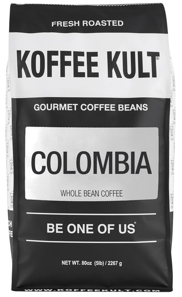 Koffee Kult Colombian Medium Roast Coffee Beans, 100% Arabica, Whole Bean, 80oz