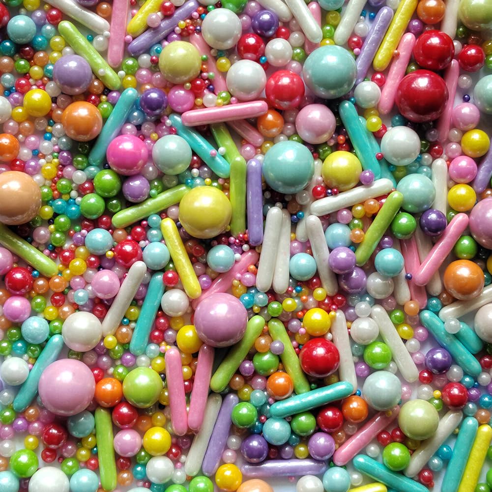 Edible Sprinkles Rainbow Pearl Sugar Candy Mix Size Baking Cake Decorations Cupcake Toppers Cookie Decorating Wedding Shower Party Valentine Halloween Christmas Supplies 100G/3.53Oz