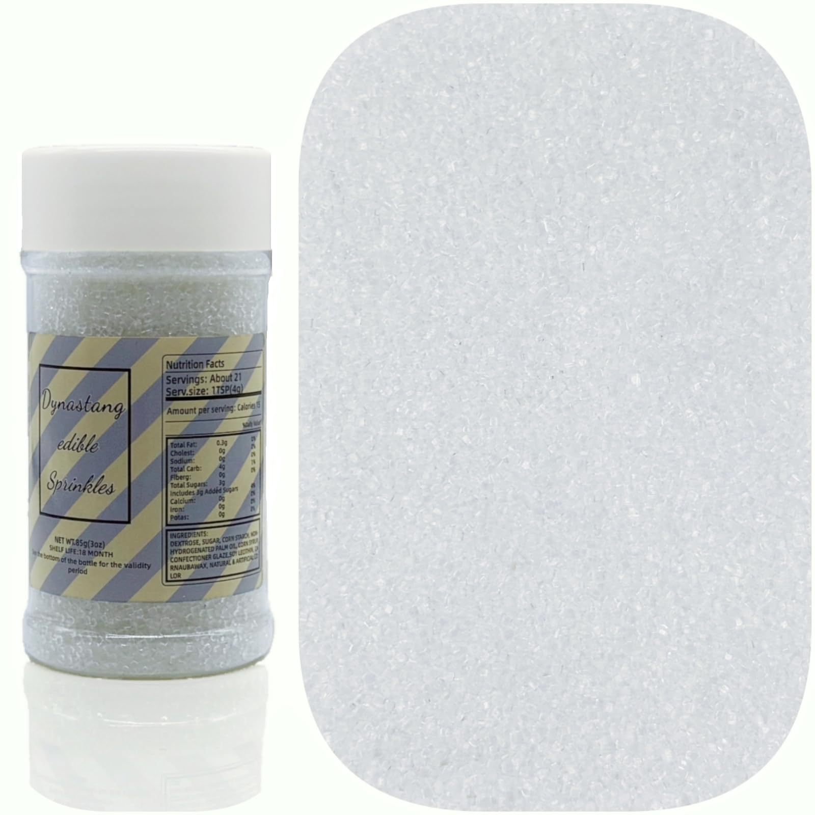 Dynastang White Sanding Sugar Sprinkles Edible Sugar Crystals Cake Decoration Cupcake Toppers Cookie Decorating Perfect for Cake