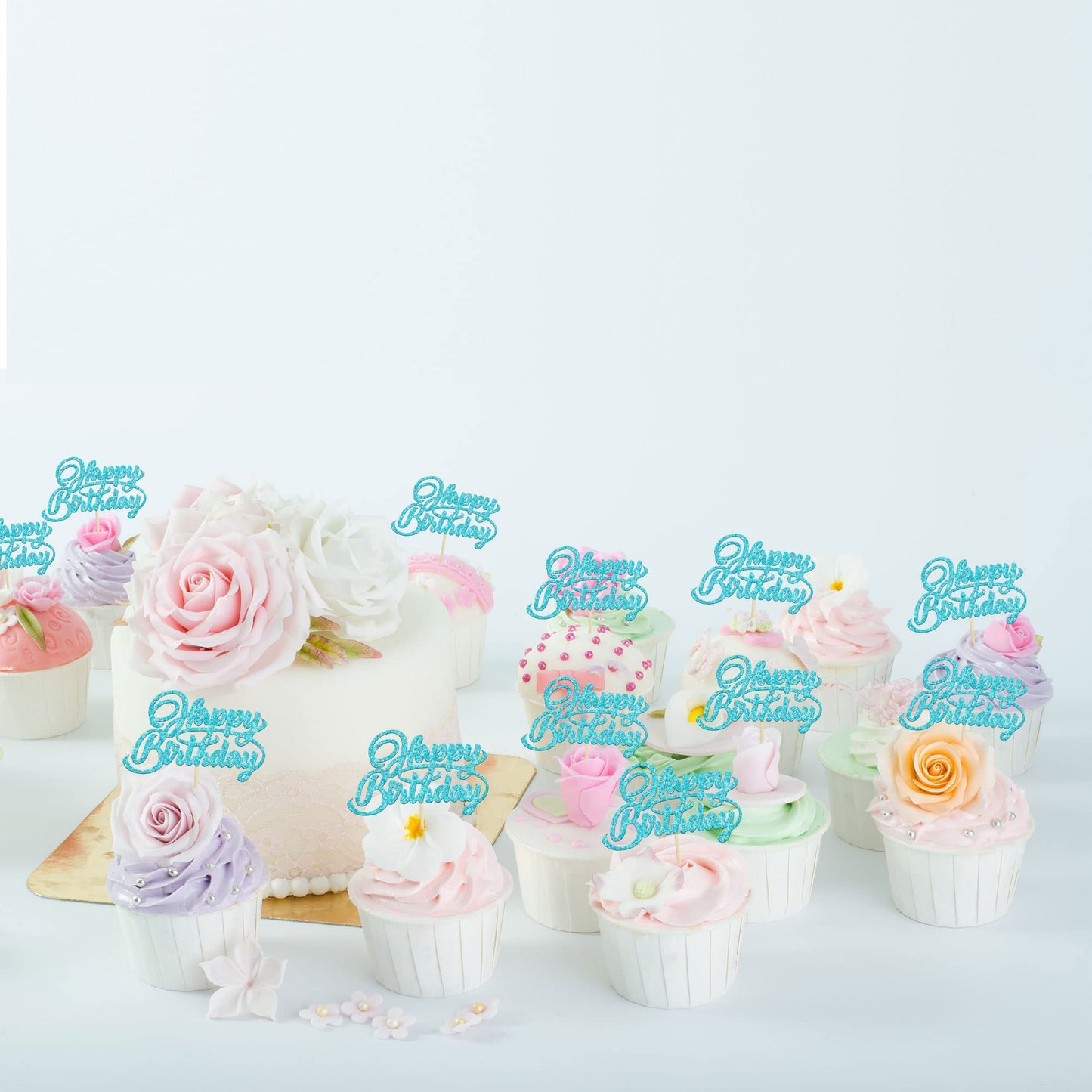 24Pcs Happy Birthday Cupcake Toppers Glitter Birthday Cupcake Picks For Celebrating Baby Shower Kids Birthday Anniversary Party
