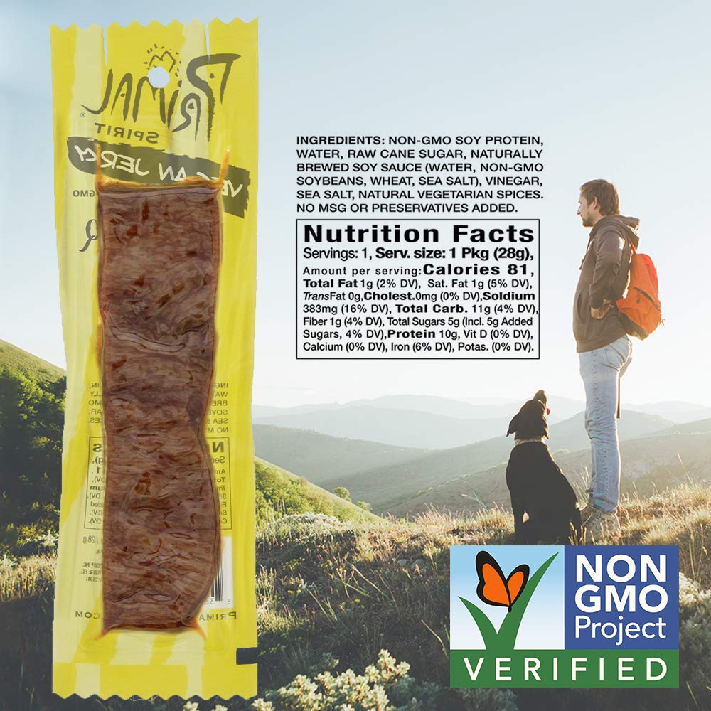 Primal Spirit Vegan Jerky - Classic Flavor    - Texas Bbq, 10 G. Plant Based Protein, Certified Non-Gmo, No Preservatives, Sport