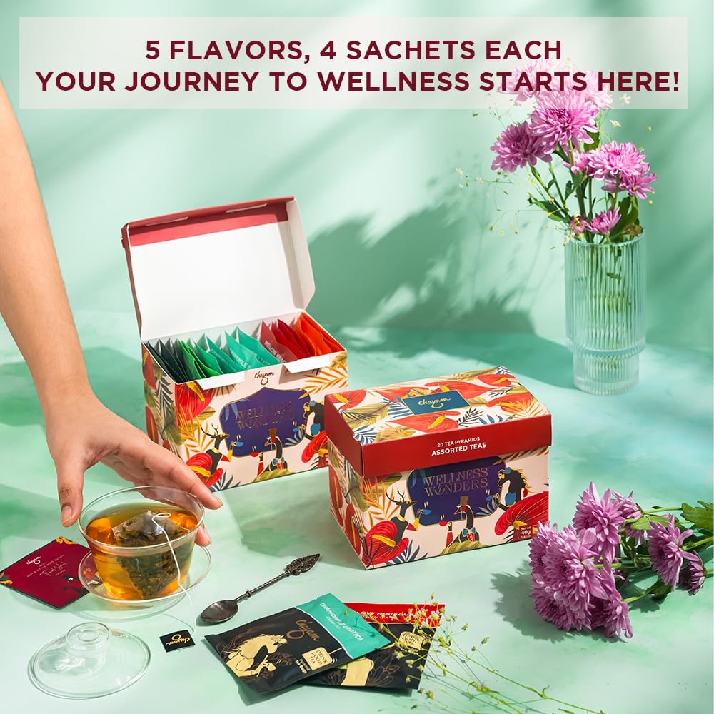 Chayam Assorted Women'S Day Gift Box, 20 Tea Bags, 5 Flavors | Women'S Day Festive Variety Pack | Himalayan Green, Cinnamon, Tul