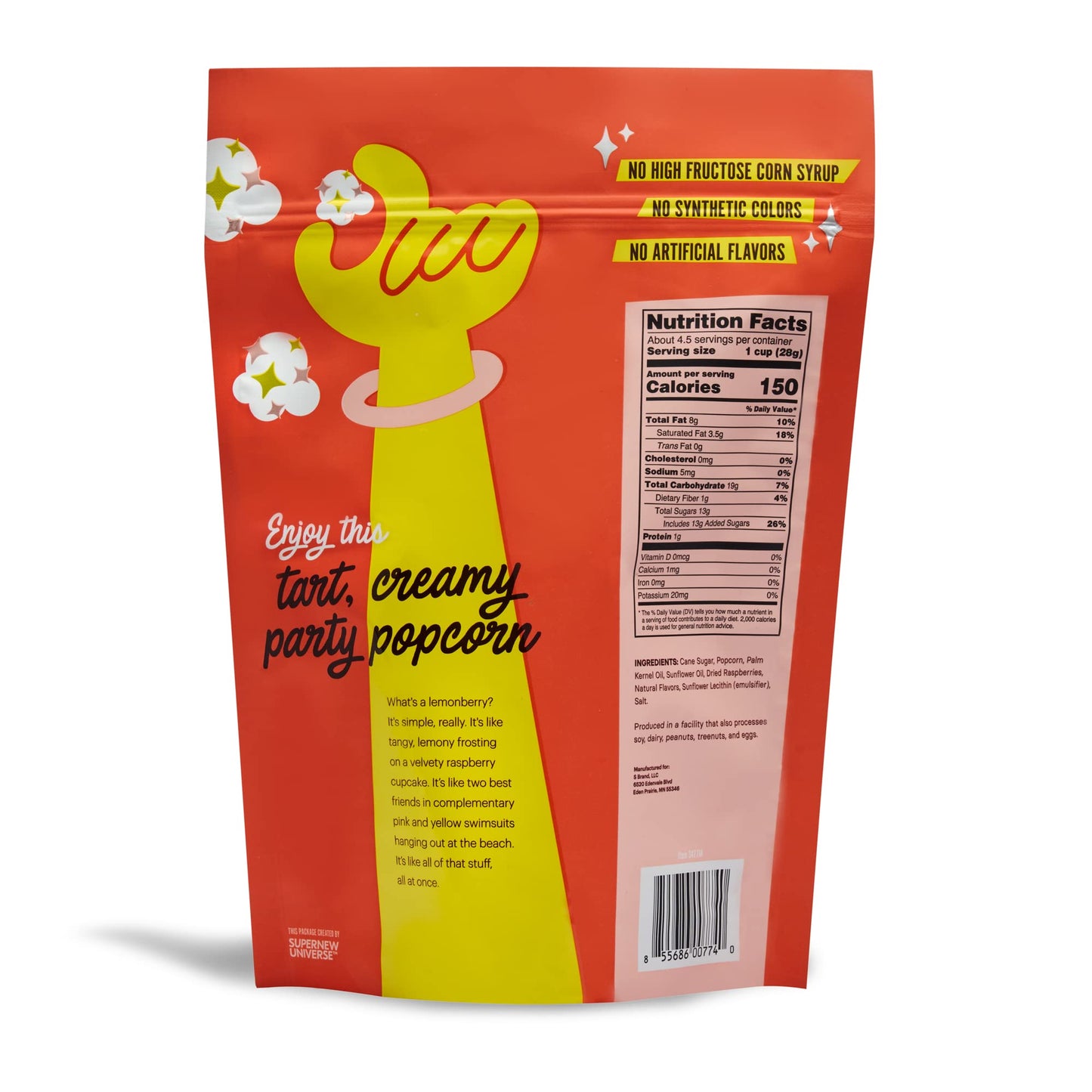 Maddy & Maize Lemonberry Cupcake Popcorn (1 Pack, 4.5 Oz)- Non-Gmo, Gluten Free