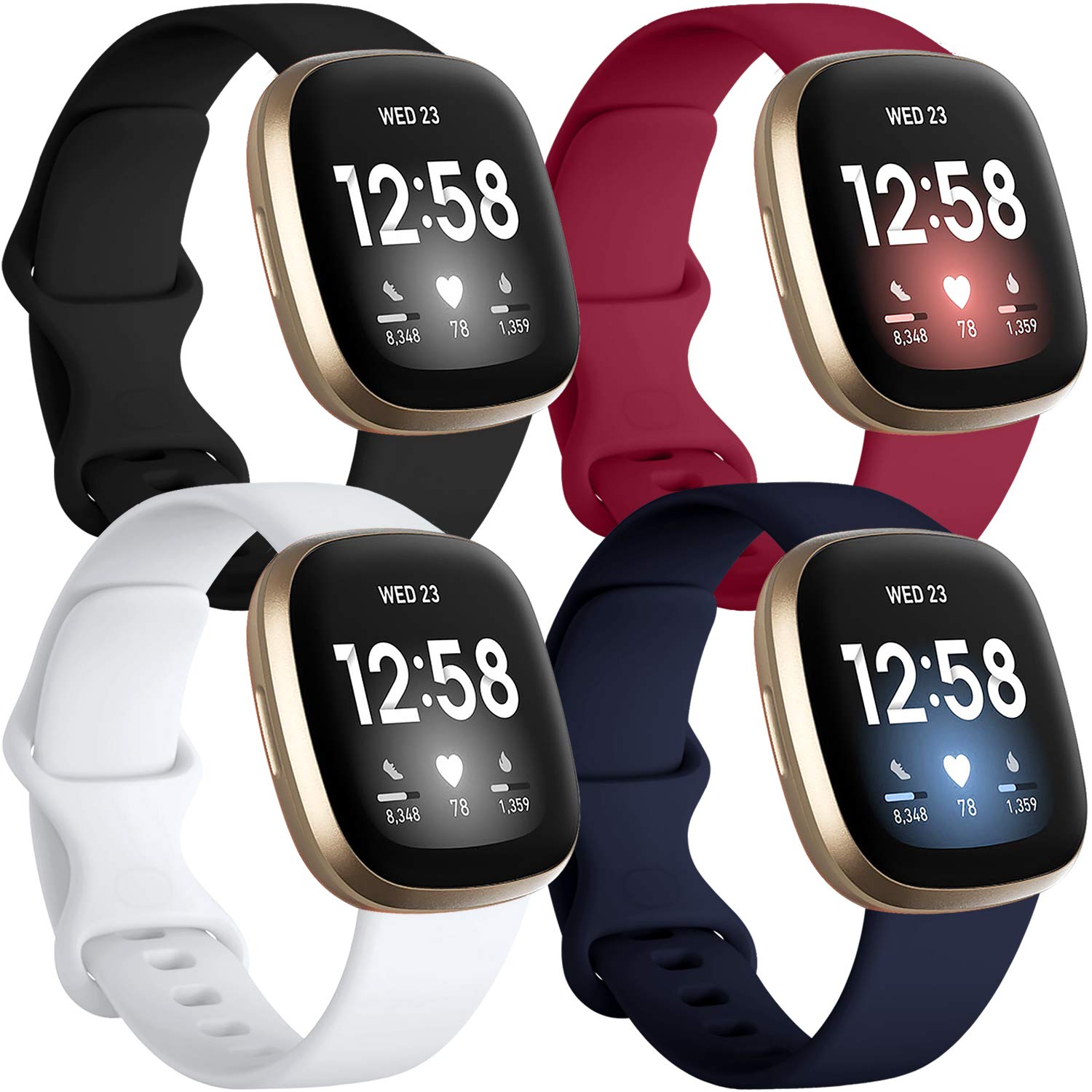 Getino Compatible With Fitbit Sense 2/ Sense Bands/Versa 3/ Versa 4 Band Women Men, Silicone Sport Accessories, Band For Fitbit 