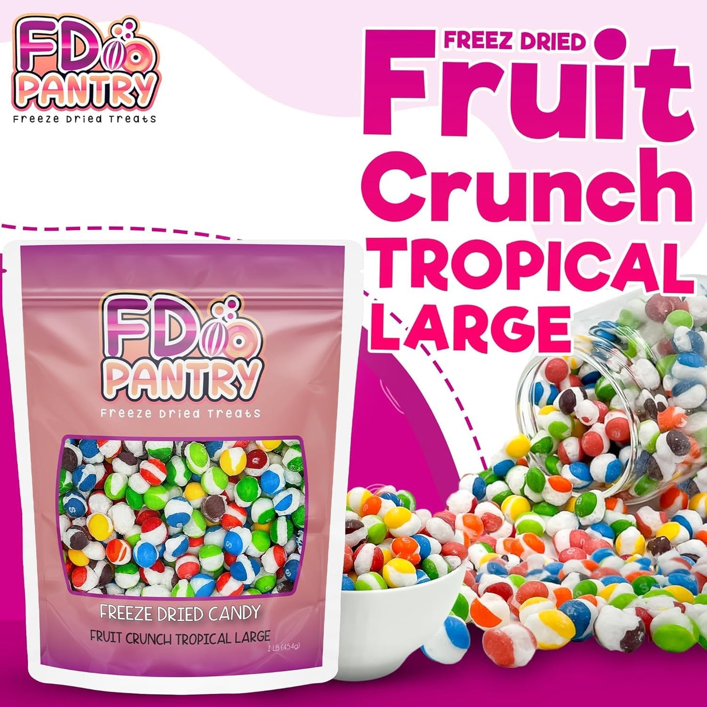 Fruit Crunch Freeze Dried Candy Variety Pack - Wildberry & Tropical Flavors - 16 Oz Each - Crunchy Fruity Snack   In Large Pouches - Assorted Berries, Pineapple, Mango - Great Gift For All Ages