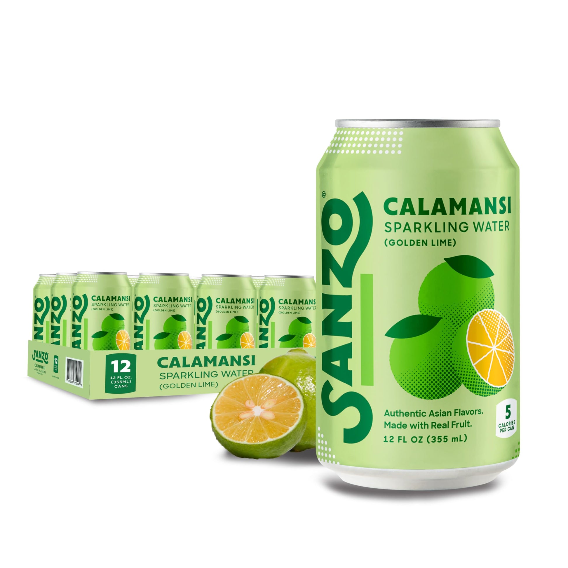 Sanzo Flavored Sparkling Water, Calamansi Lime, 12-Pack, 12 Fl Oz Cans, Non-GMO, Gluten-Free, Vegan