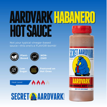 Secret Aardvark Habanero Hot Sauce, Medium Spiced, Non-GMO, Low Sugar, 8 fl oz, BBQ Sauce & Marinade, Model B00AIR3Q38