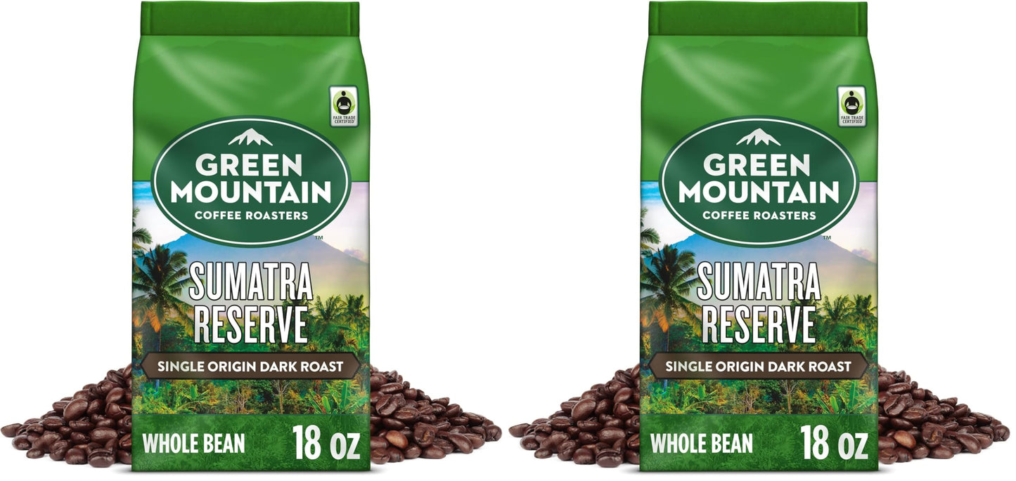 Green Mountain Coffee Roasters Sumatra Reserve, Whole Bean Coffee, Dark Roast, Bagged 18 oz (Pack of 2)