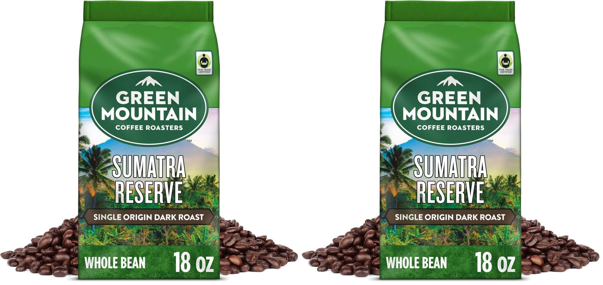 Green Mountain Coffee Roasters Sumatra Reserve, Whole Bean Coffee, Dark Roast, Bagged 18 oz (Pack of 2)