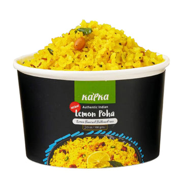 Kapka Lemon Poha Cups Indian Food - 5 Pack - Ready to Eat Authentic Premade Vegan Meals - Just Add Water - Regional Flavor, Non-