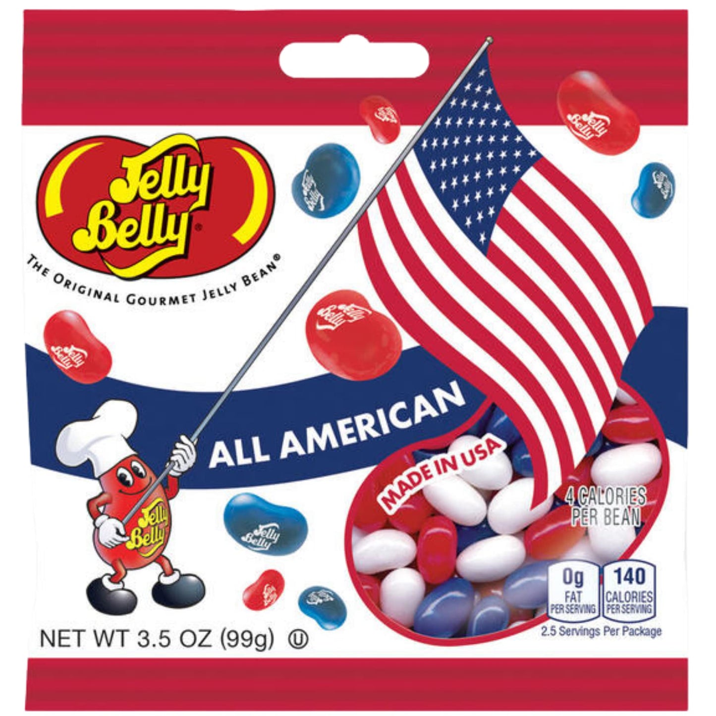 Needzo Jelly Beans, Red White Blue Fruit Flavored Candy, Pack of 3, 3.5 Ounce, Perfect for 4th of July and Birthday Parties