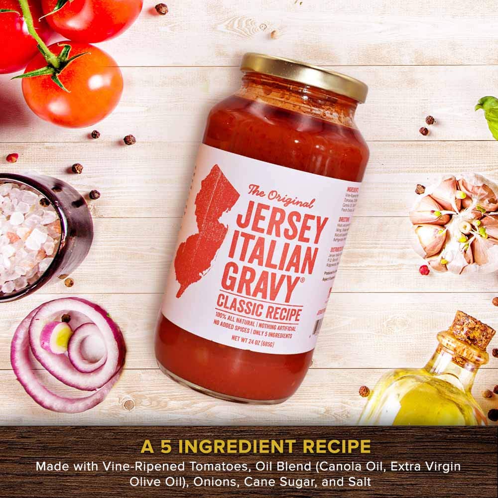 Jersey Italian Gravy-24 Oz Jar-Gourmet, All Natural All Purpose Tomato Sauce For Pasta And More, No Artificial Ingredients- Vega