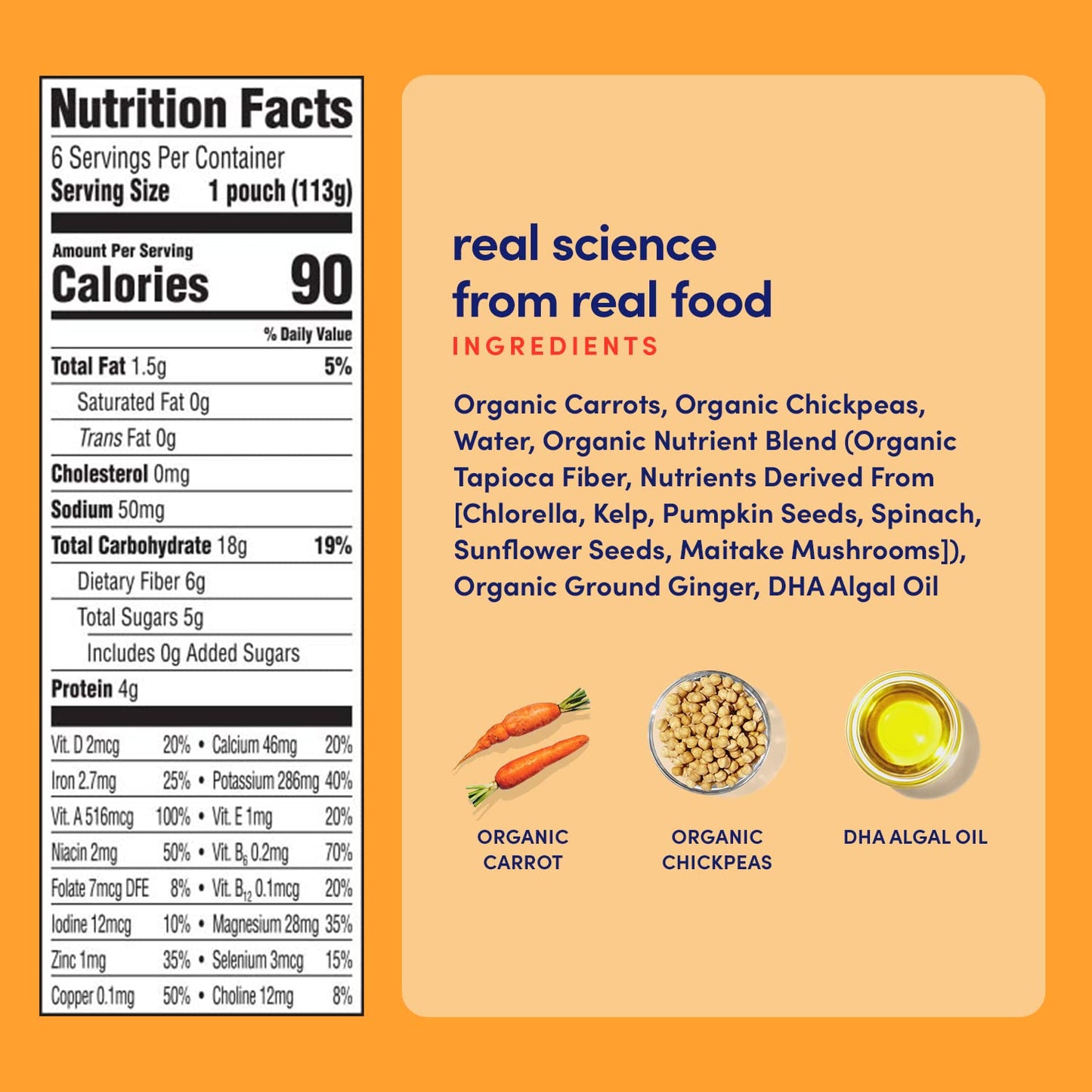 Cerebelly Organic Baby Food Pouches, Carrot Chickpea Purees, 16 Nutrients, No Added Sugar, Fiber & Non-Gmo, 4Oz, 12 Pack