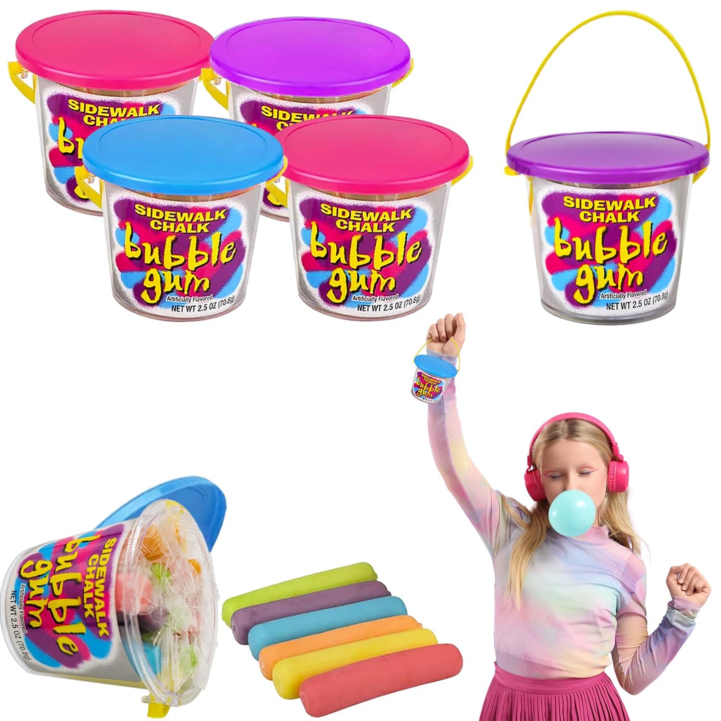 Fruidles Bubble Gum, Multicolored Sidewalk Chalk Shaped, Individually Wrapped, 4-Pack