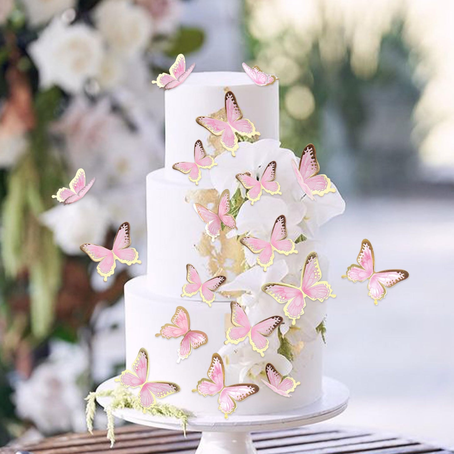 Cyodoos 30Pcs Pink Gold Edge Mixed Size Lively 3D Waterproof Swllowtail Butterfly Cupcake Topper For Girls Womens Happy Birthday Wedding Party Cake Wall Party Food Decorations