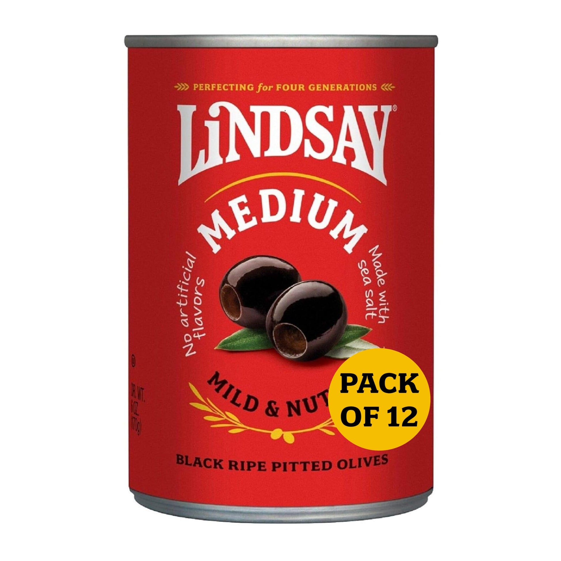 Lindsay Medium Black Ripe Pitted Olives, 6oz Cans, Pack of 12