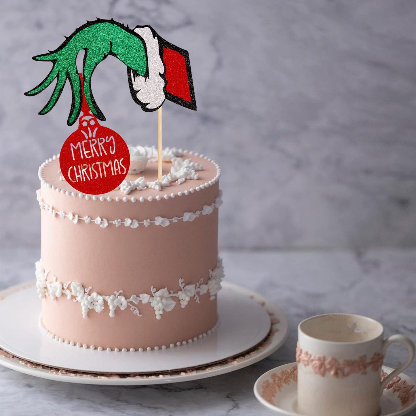 1 Pcs Merry Christmas Cake Topper With Red And Green Glitter Christmas Cake Pick For Merry Christmas Theme Party Sign Cake Decor