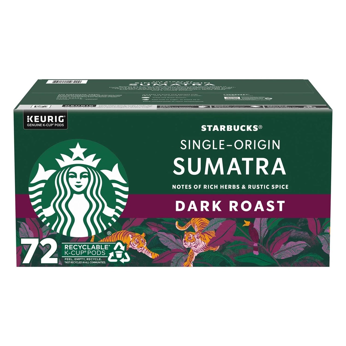 Starbucks Dark Roast K-Cup Coffee Pods, Single-Origin Sumatra (72 Count)