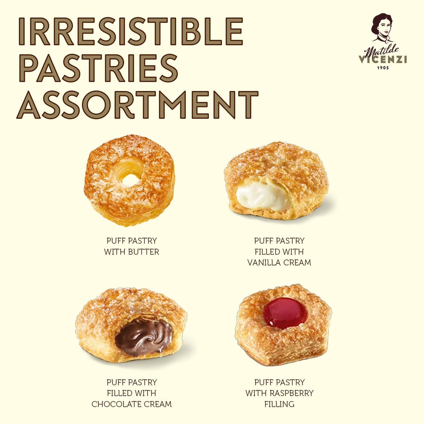 Millefoglie D'Italia Fine Selection Of Italian Puff Pastries, Assortment Of Vanilla, Chocolate, Butter & Raspberry Cookies For F