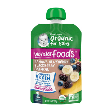 Gerber Organic Banana, Blueberry And Blackberry Oatmeal Baby Food, 3.5 Oz