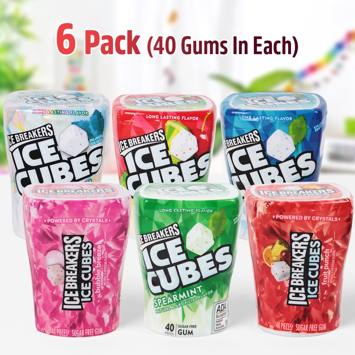 Icecubes Variety Pack - Sugar Free Refreshingly Cool Icecubes Gum Of Peppermint, Bubble Breeze, Spearmint, Cherry Limeade, Mint Crystal, And Fruit Punch Flavors, 6 Pack