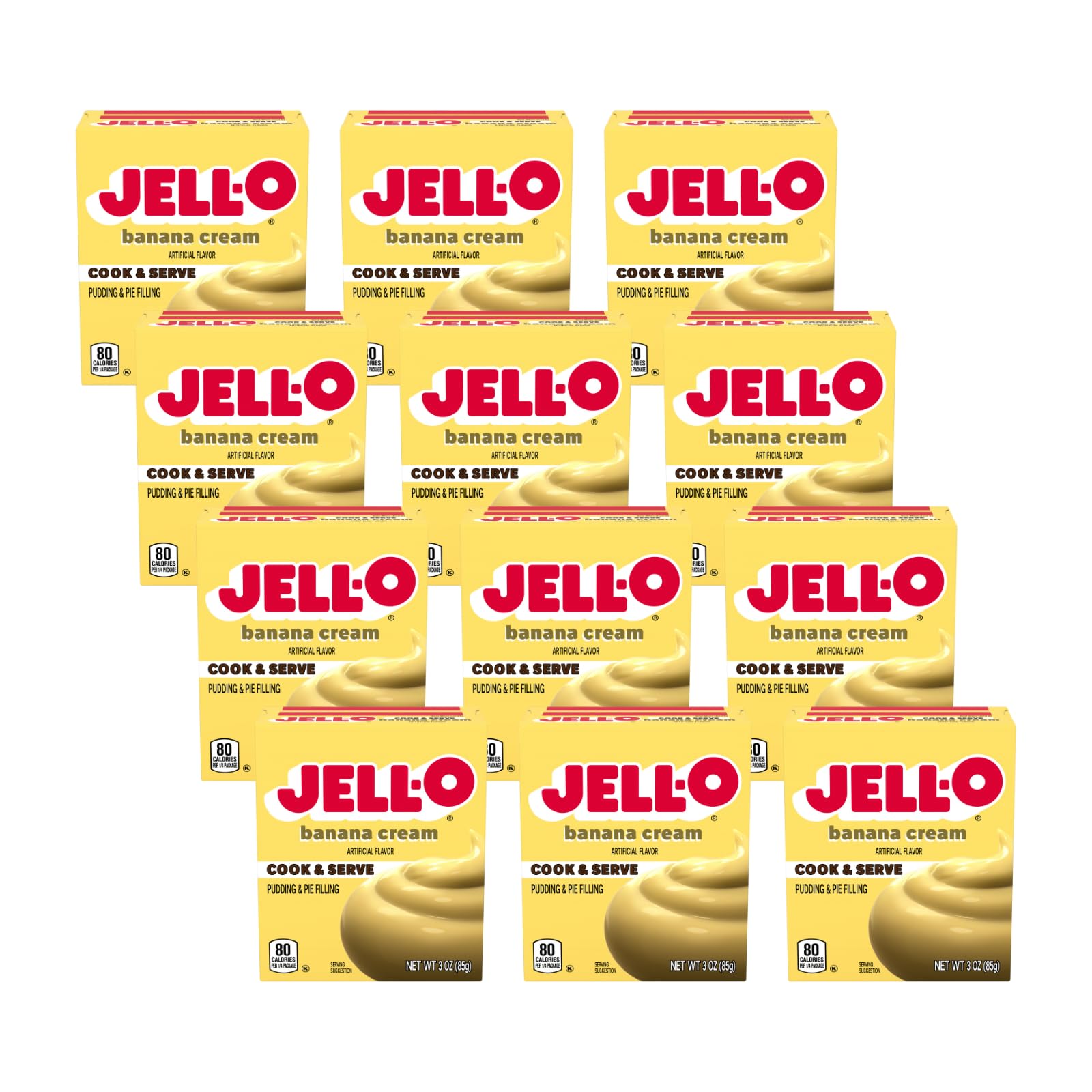 Jell-o Cook & Serve Pudding & Pie Filling Banana Cream 3 Oz (Pack of 12)