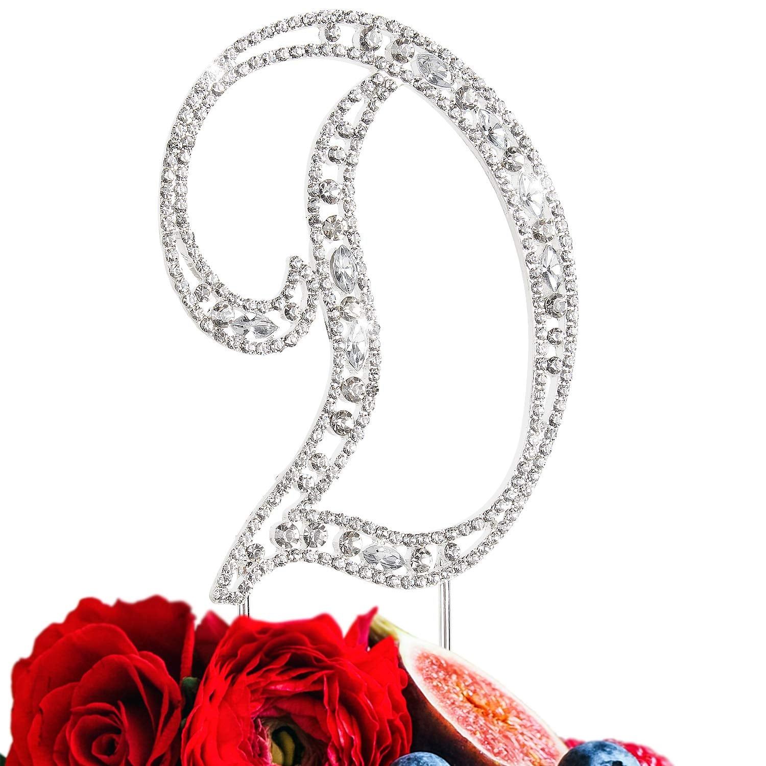 LINGPAR Silver Rhinestone Crystal Letter D Cake Topper for Wedding, Anniversary, and Birthday Party Decorations