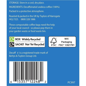 Taylors Of Harrogate Decaffe Coffee Bags - 10 Enveloped Bags (Pack Of 3, Total Of 30 Coffee Bags)