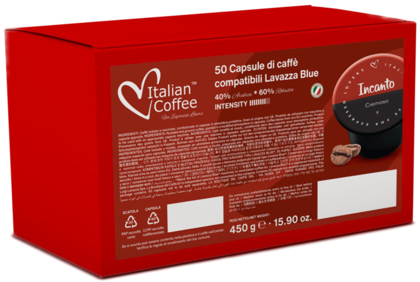 ITALIAN COFFEE FOR ESPRESSO LOVERS Espresso compact pieces Compatible with Lavazza BLUE & Expert Machines, 50 Count Pack