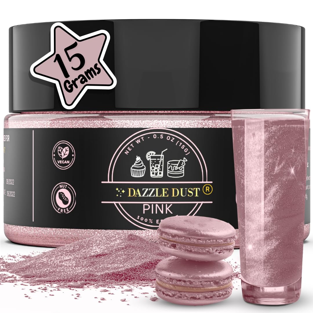 Dazzle Dust Edible Glitter Powder Sprinkles For Cake Decorating  Drinks  Cookie  Icing  Dessert Decorations  Sparkly Luster  Food-Grade  Vegan  Gluten Free  Kosher  Bulk 15G  Pink