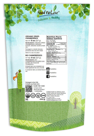 Food To Live Organic Dried Cranberries, 8 Ounces – Non-Gmo, Kosher, Unsulfured, Bulk