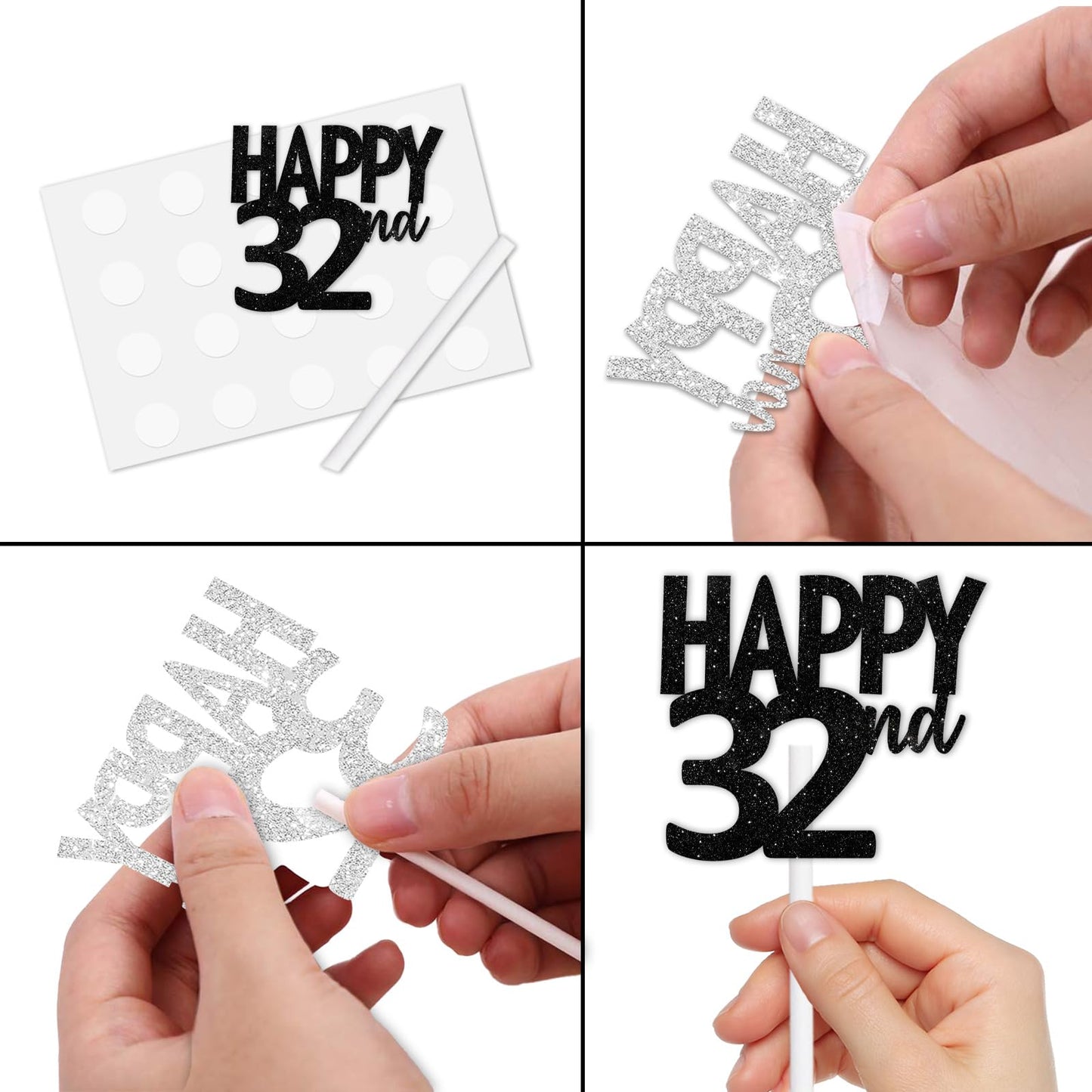 18Pcs Black Glitter Happy 32Nd Dessert Cupcake Topper Pick For Funny Legend Since 1992 Theme Decor Supplies Men Women Happy 32 B